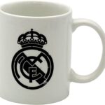 Taza Ceramica Blanca Real Madrid Escudo Negro Desgastado 300ml