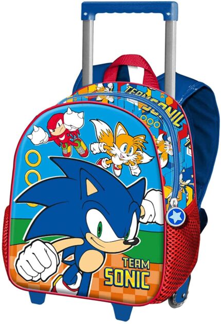 Mochila 3D Con Ruedas Sonic Pequeña 26x34x13cm