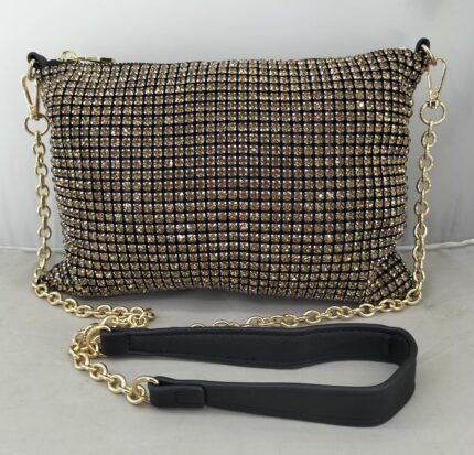 Bolso Bandolera Fiesta de Piedras Brillantes con asa de Cadena/Polipiel 24x18cm