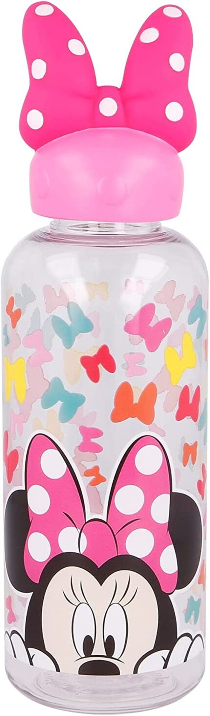 Botella Reutlizable De Plástico Minnie Disney Con Tapón De Figurita 3d 560Ml