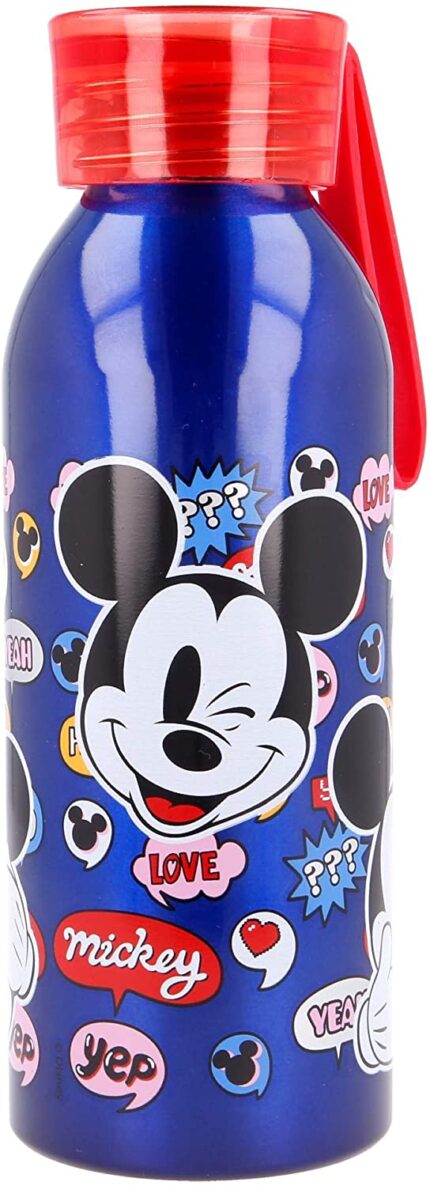 BOTELLA ALUMINIO MICKEY DISNEY CON COLGADOR DE SILICONA 510Ml.