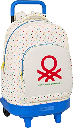 Mochila Gde. C/Ruedas Compact Extraible Benetton Topitos 33x22x45 cm