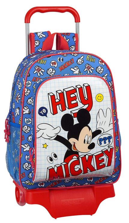 Mochila Grande Con Carro Mikey Disney 33x14x42cm.