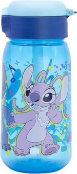 Botella de agua infantil de plástico de 510 ml con tapón y pajita de Stitch - Imagen 2