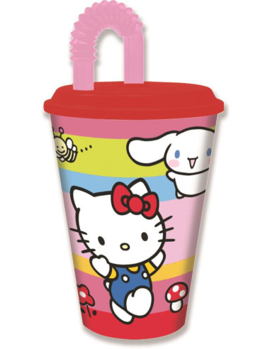 Stor Vaso Infantil Reutilizable con Tapa y Pajita de 430 ml de Hello Kitty and Fiends