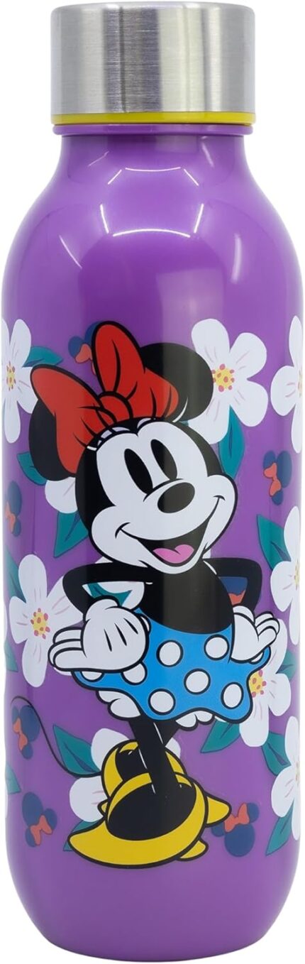 Botella de agua reutilizable infantil de plástico con tapón de acero y capacidad de 640 ml de Minnie