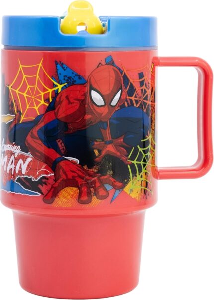 Taza infantil de plástico con tapa de Spiderman 530Ml.
