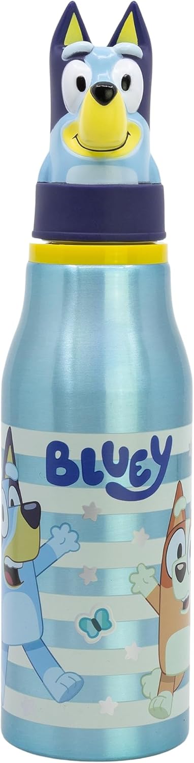 Botella de agua infantil de aluminio de 690 ml con figurita en el tapón de Bluey