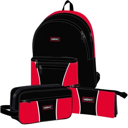 Lote Monky Mochila, Neceser y Estuche Triple Escolar